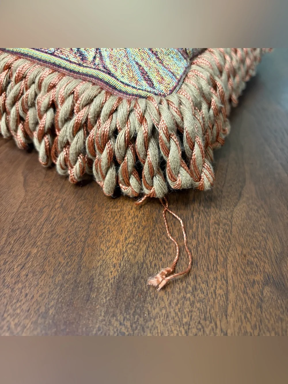 Vtg Riddle Home Tapestry Fruit Throw Pillow Fringes Woven Pat Campbell Weavetec
